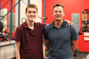 Scholarship recipient Pierce Pineau, left, with Murphy Battista's Scott Stanley.